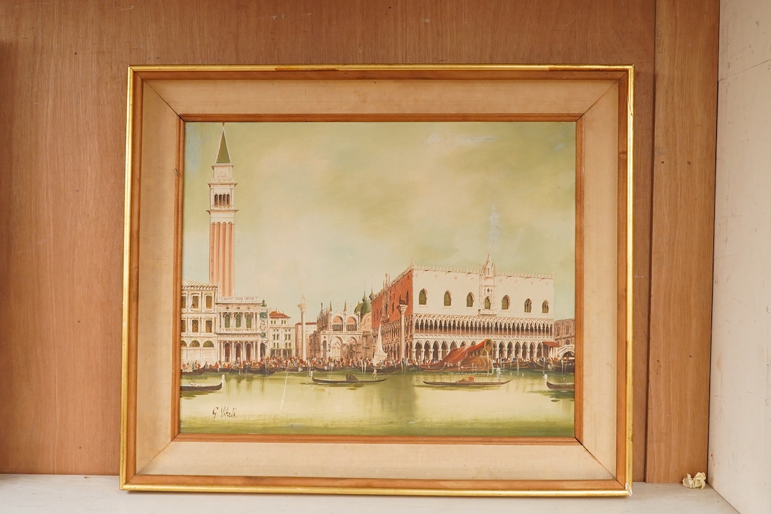 Contemporary, Venetian scene, St. Marks Square with gondolas, oil on canvas, 39 x 49cm